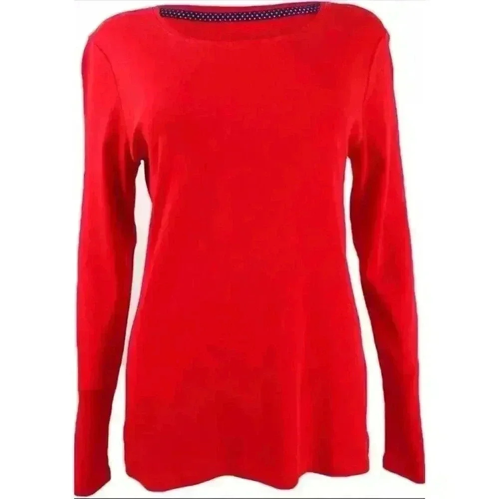 NWT CHARTER CLUB 100% Pima Cotton Women Top Large 3/4 Sleeve‎ Risky Red